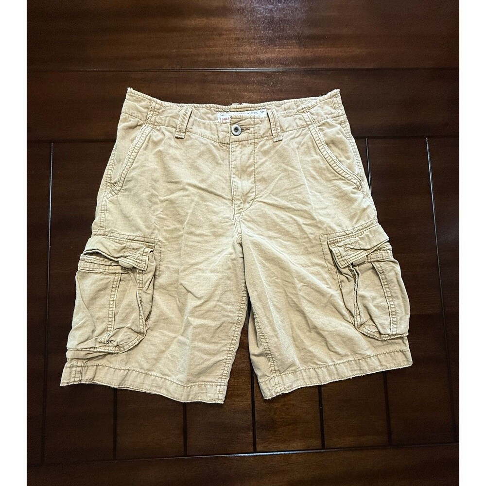 American Eagle Cargo Shorts Mens 33 Khaki Beige Longer Length Y2K Ripstop Fitch
